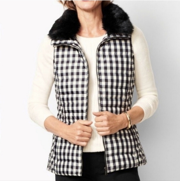 Talbots Down Puffer Vest w/ Removable Faux Fur Collar Buffalo Check - Size 2X - Picture 1 of 16